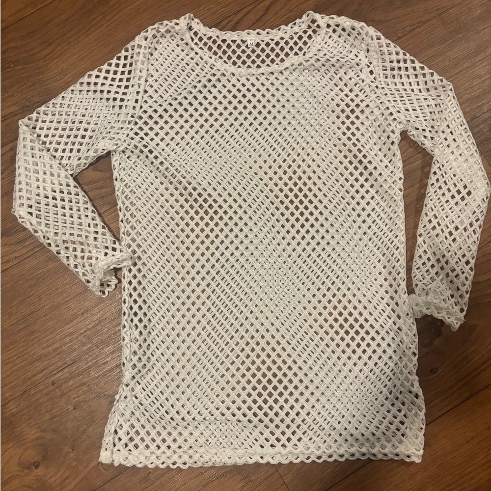 White Mesh Long Sleeve Top